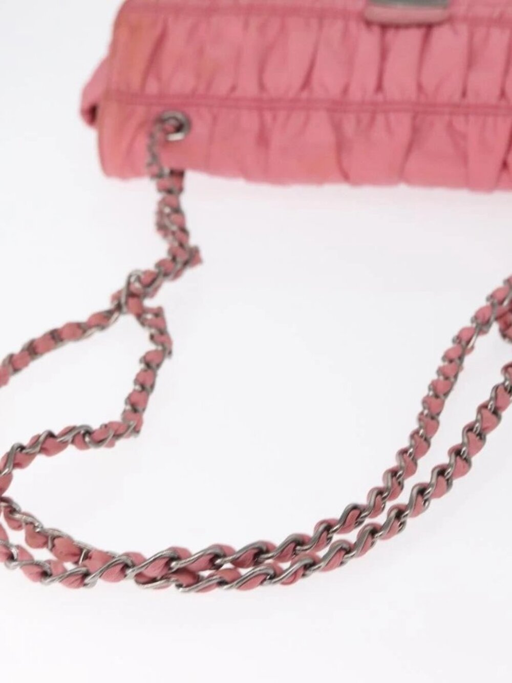 PRADA Gathered Chain Shoulder Bag Nylon Pink Silver Auth 161419 - Picture 8 of 16